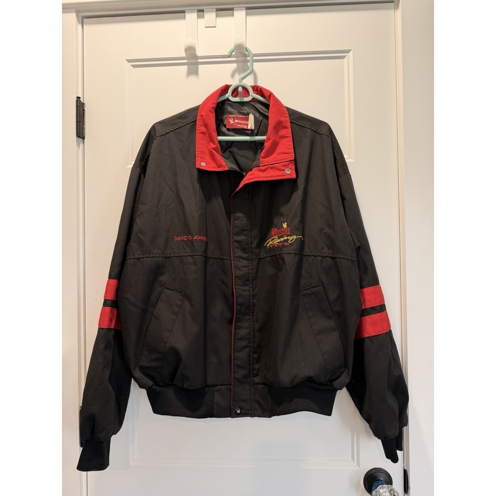 Vintage Winston Racing Team Jacket XL Black Red Swingster USA Bomber NASCAR